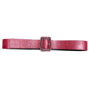 belt M/L UP to 42" red leather NINE WEST vintage chain accent square buckle